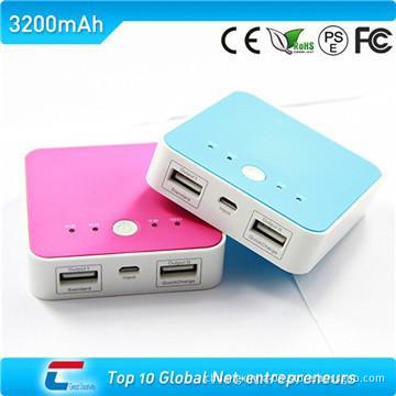 3200mah mini power bank with doube USB outputs